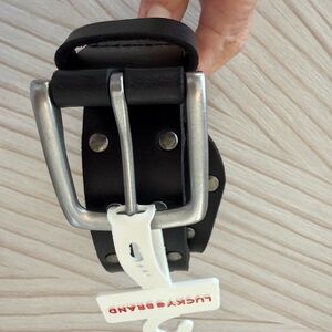 Lucky Brand Black Leather Belt with Silver Buckle